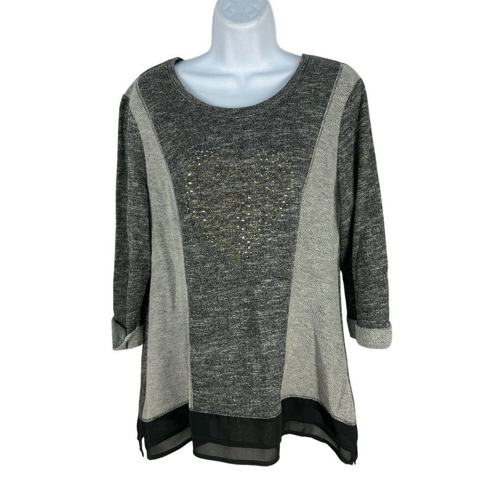 Style & Co Womens Grey Knit Top With Studded Heart Design Size M